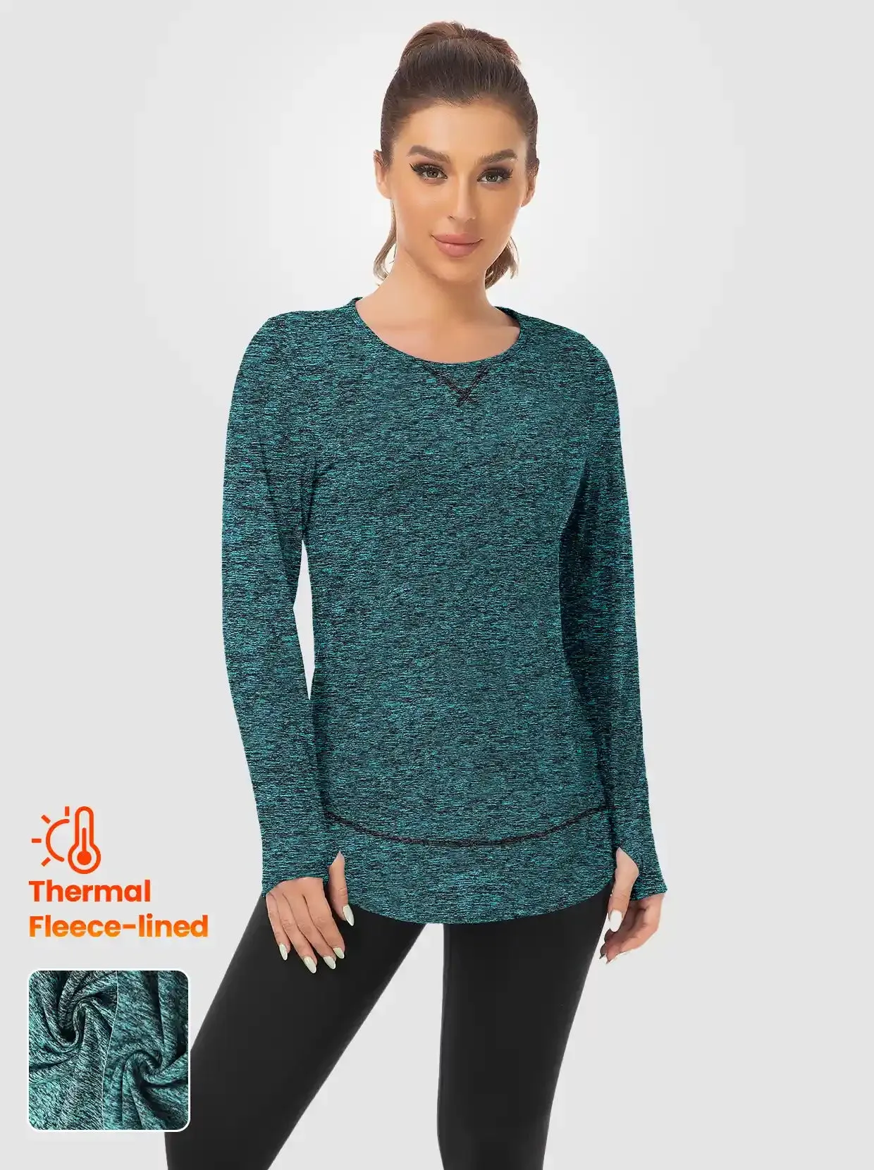 Ladies Pullover Long-sleeve Thermal Top with thumbholes