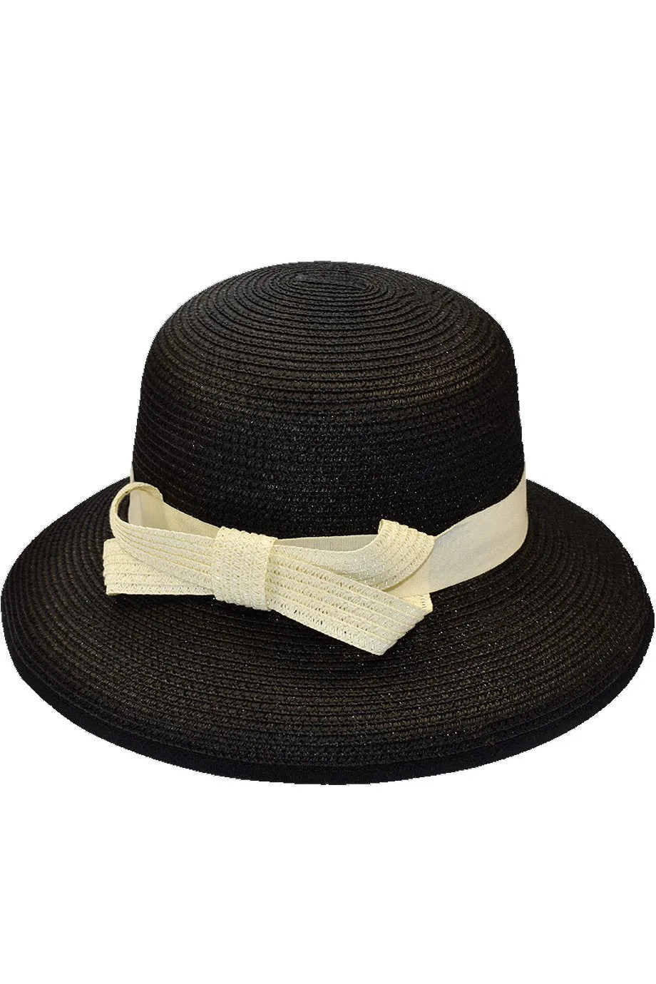 Lepyta Black Straw Beach Hat with Ribbon