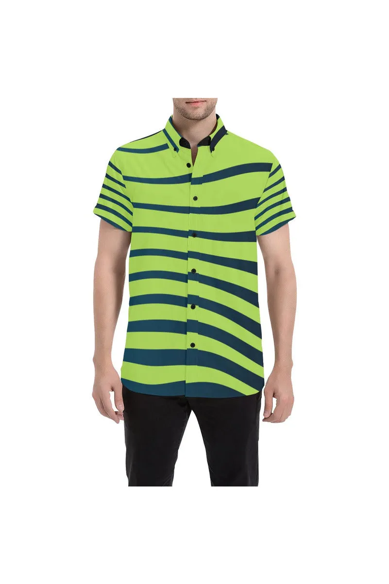 Lime Green Zebra Print Men's All Over Print Short Sleeve Shirt