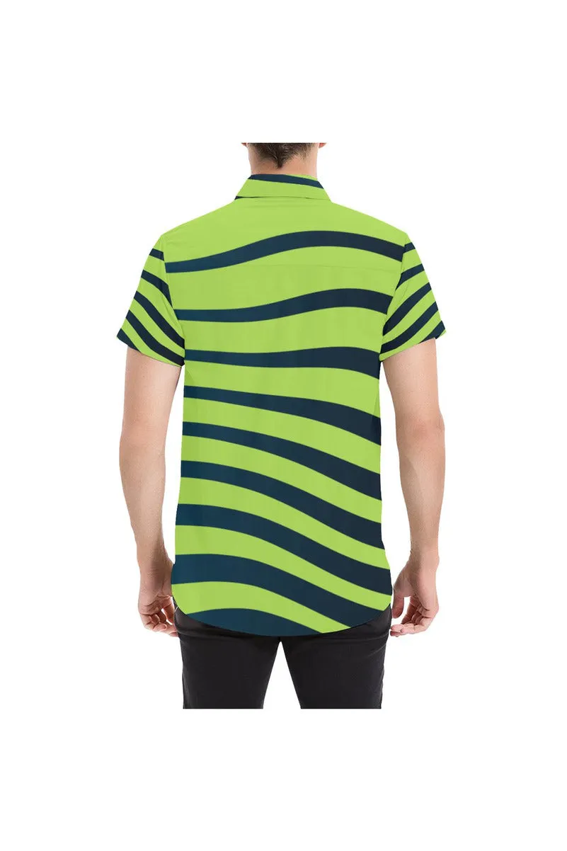 Lime Green Zebra Print Men's All Over Print Short Sleeve Shirt