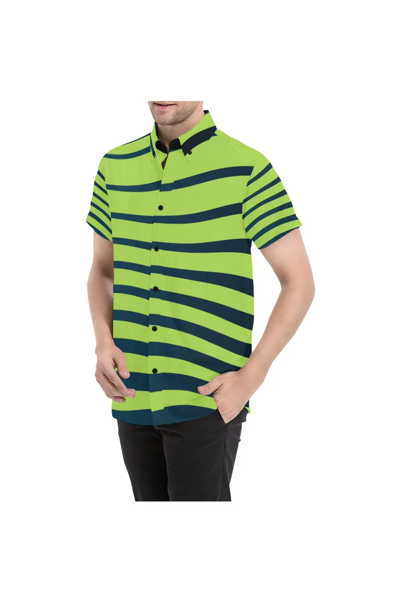 Lime Green Zebra Print Men's All Over Print Short Sleeve Shirt