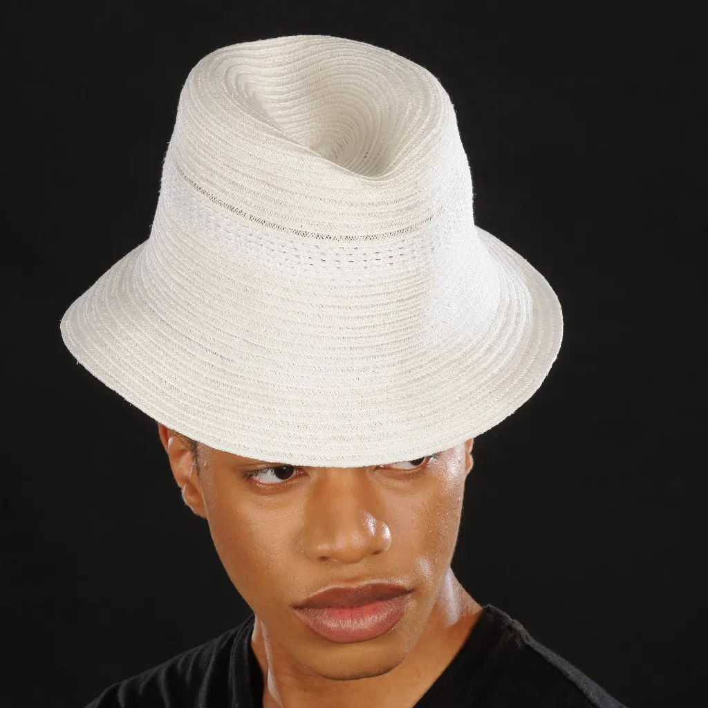 M1707- White 100% natural straw fedora for men