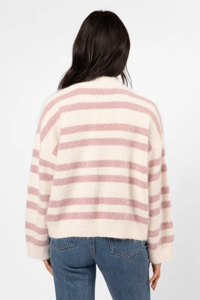 Made My Change Mauve and Cream Fuzzy Striped Cardigan