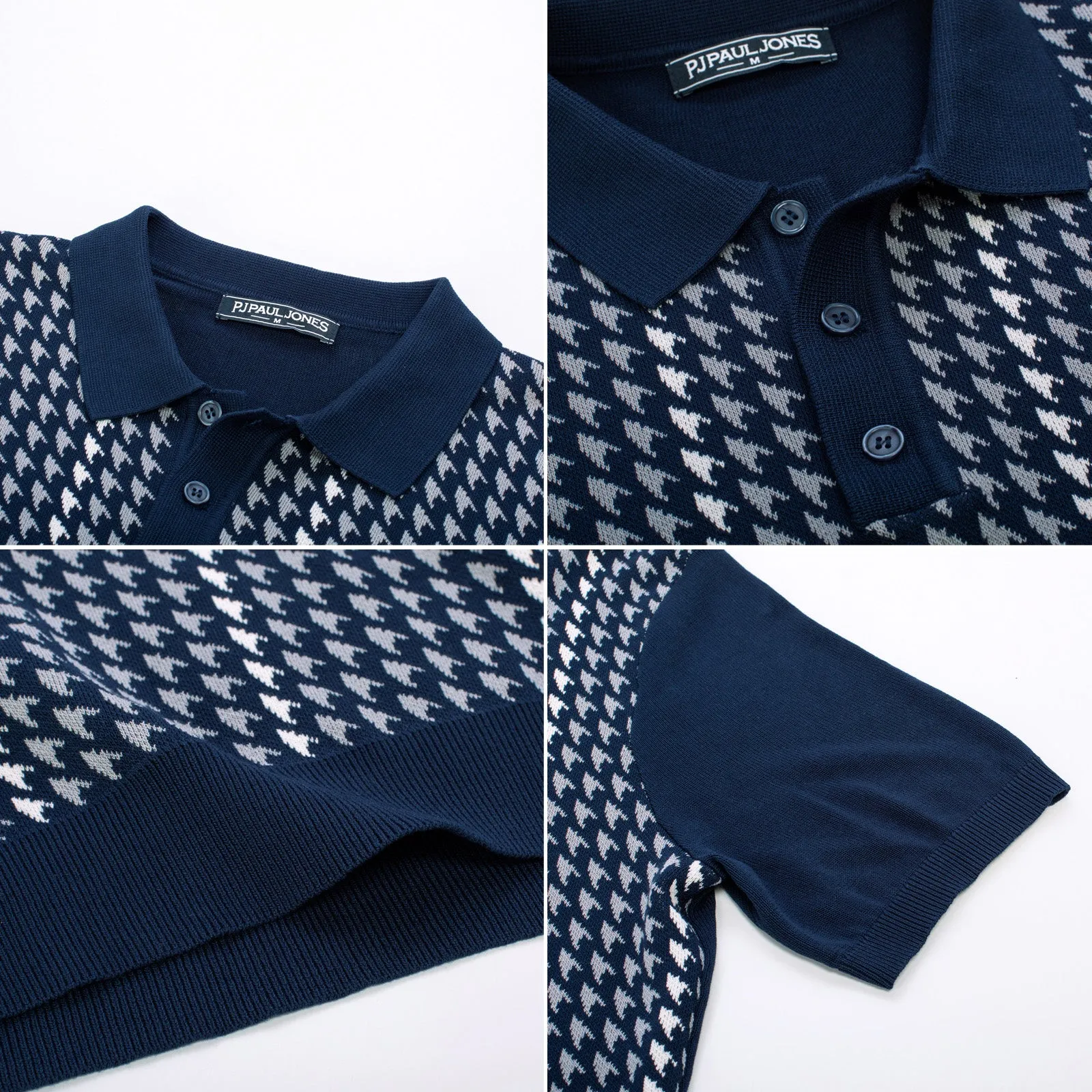 Men's Vintage Polo Shirts Lightweight Retro 70s Knit Houndstooth Golf Pullover Shirts