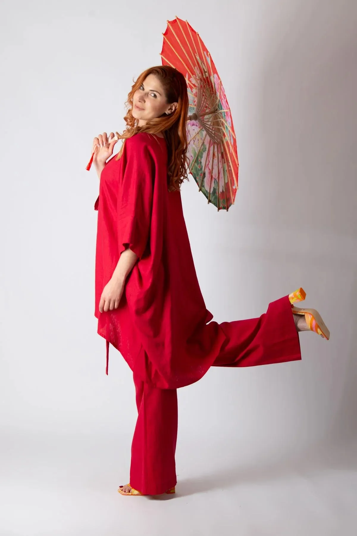 NASY Red Linen Wrap Pants