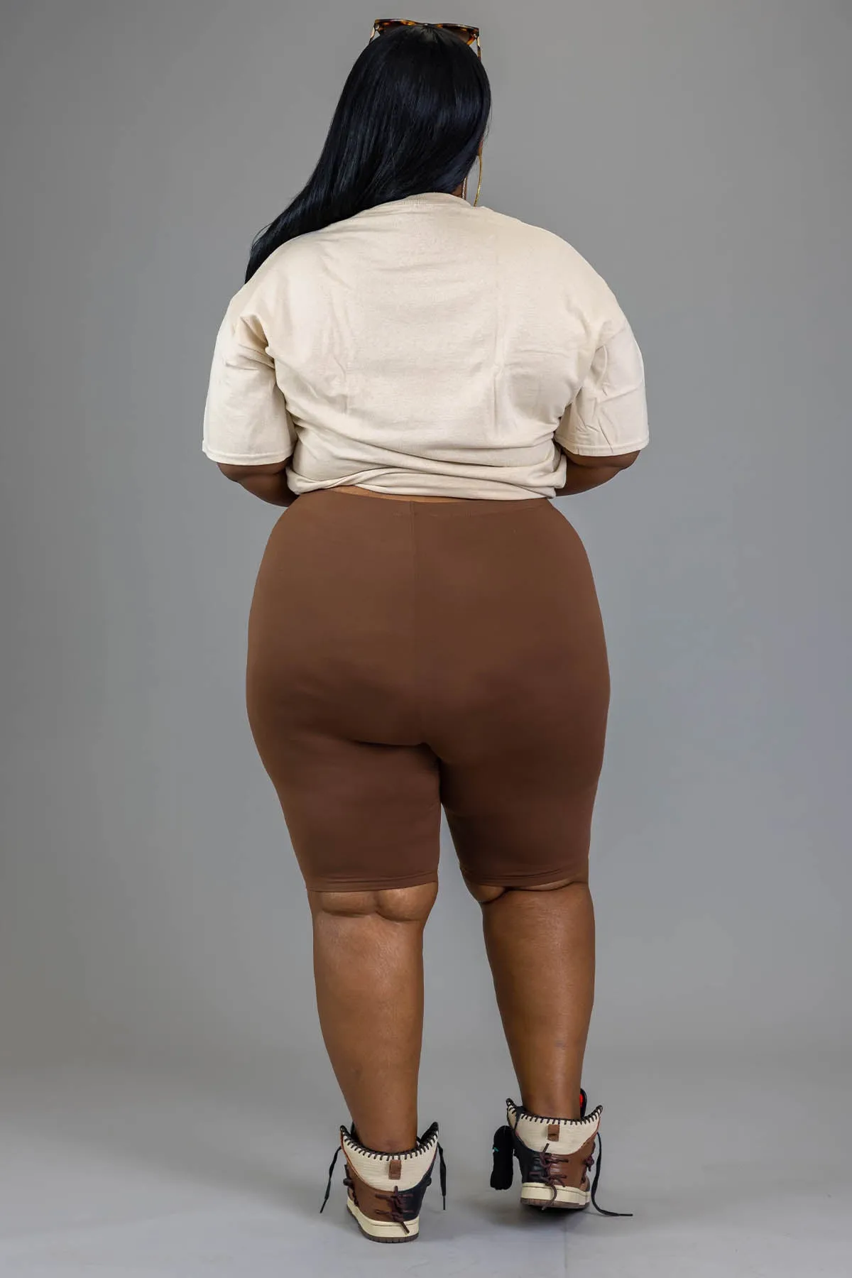 PLUS BASIC LONG BIKER SHORTS - CHOCOLATE