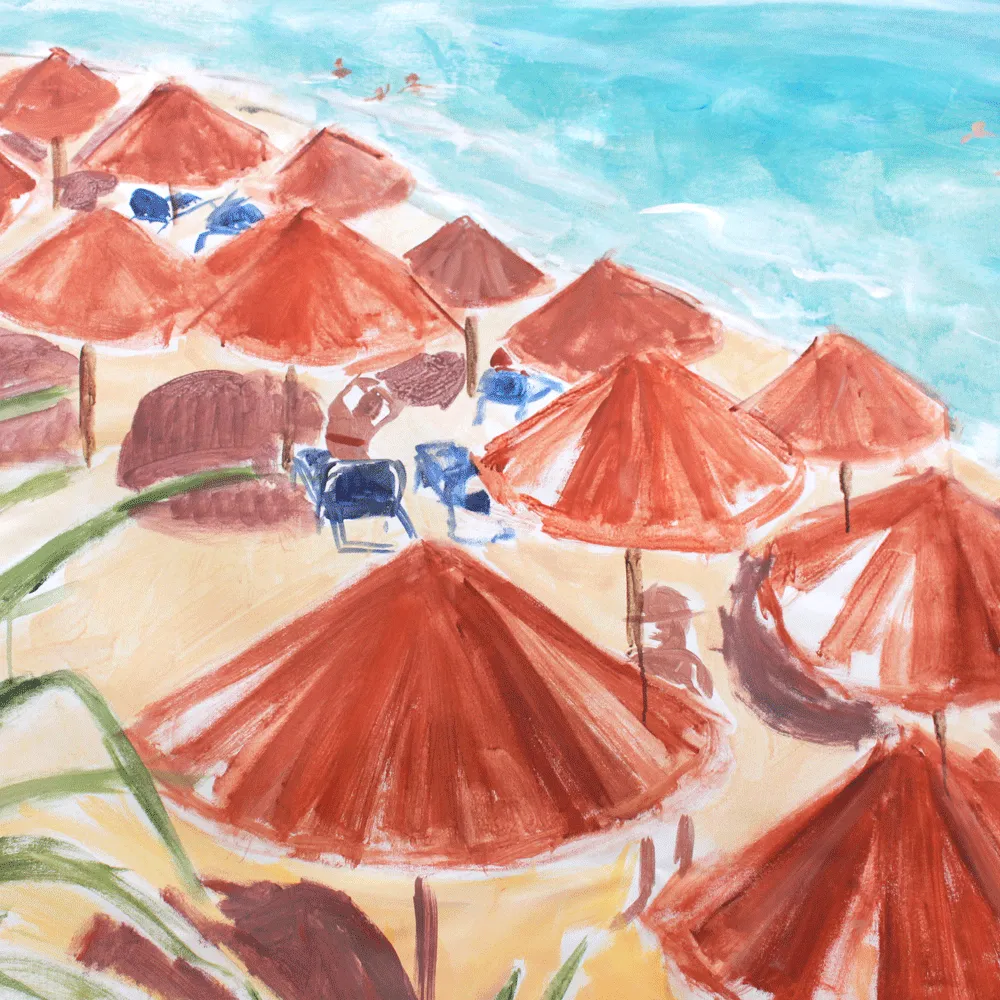 "Beach Near Gythio Greece" Painted Backdrop by Virginia Johnson