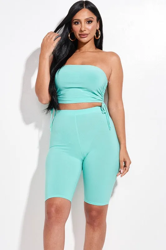 Ruched Tube Top and Biker Shorts Set