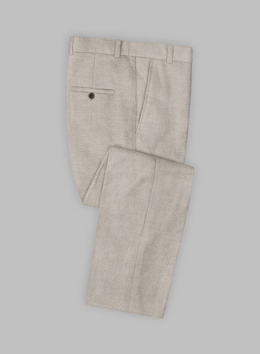 Solbiati Light Brown Herringbone Linen Pants