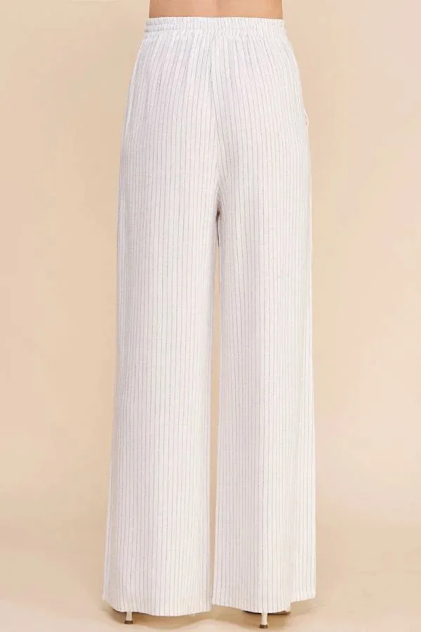 STRIPED LINEN SMOCK WAIST PANTS