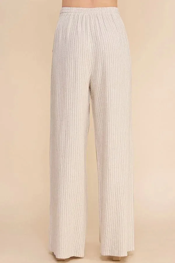 STRIPED LINEN SMOCK WAIST PANTS