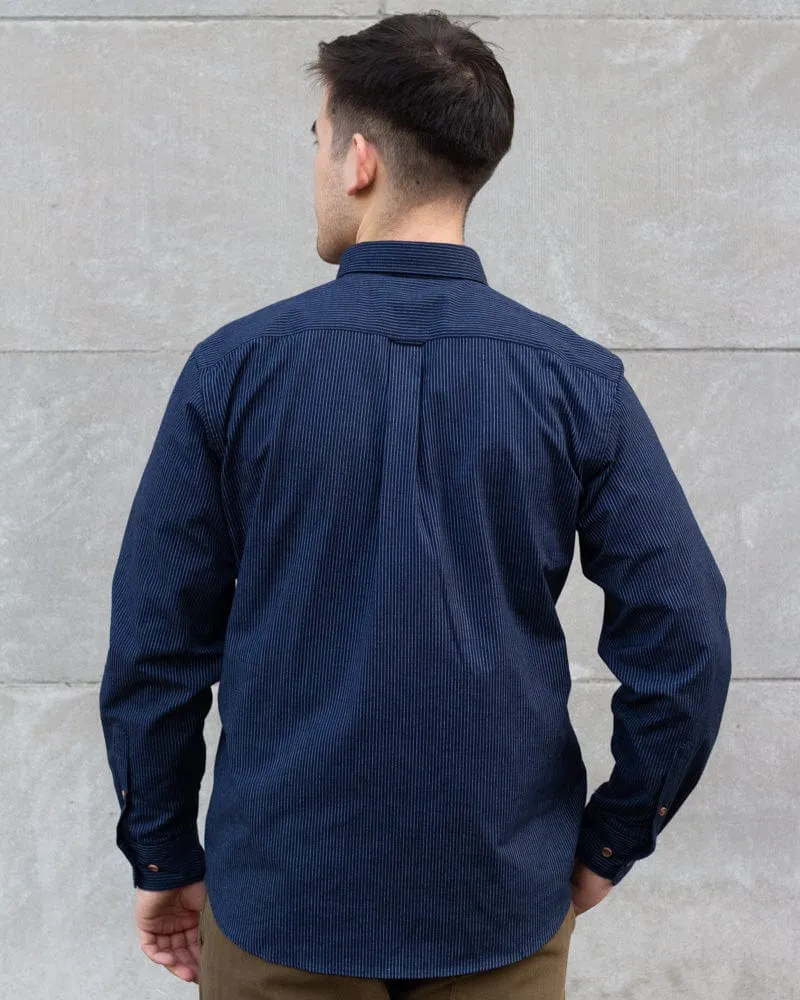 ToK Shirt, Long Sleeve Button-Up, Indigo with Thin Light Blue Shima