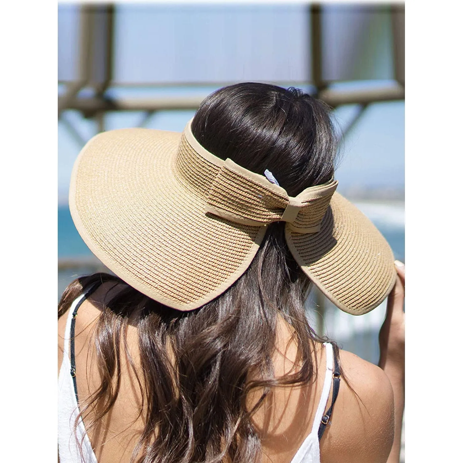 Women's Wide Brim Roll-up Straw Sun Hat Sun Visor