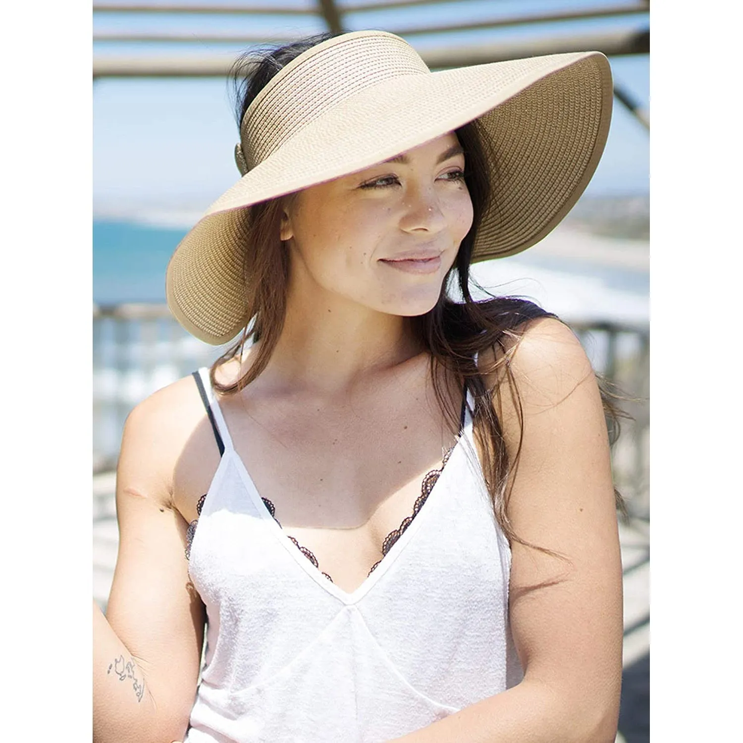 Women's Wide Brim Roll-up Straw Sun Hat Sun Visor