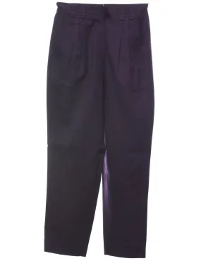 Wool Purple Pleated Tapered Trousers - W28 L28